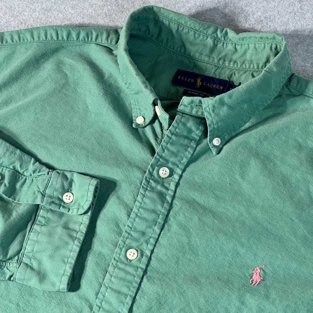 Polo Ralph Lauren Mens XXL Classic Fit Green Cotton Canvas Button Down Shirt